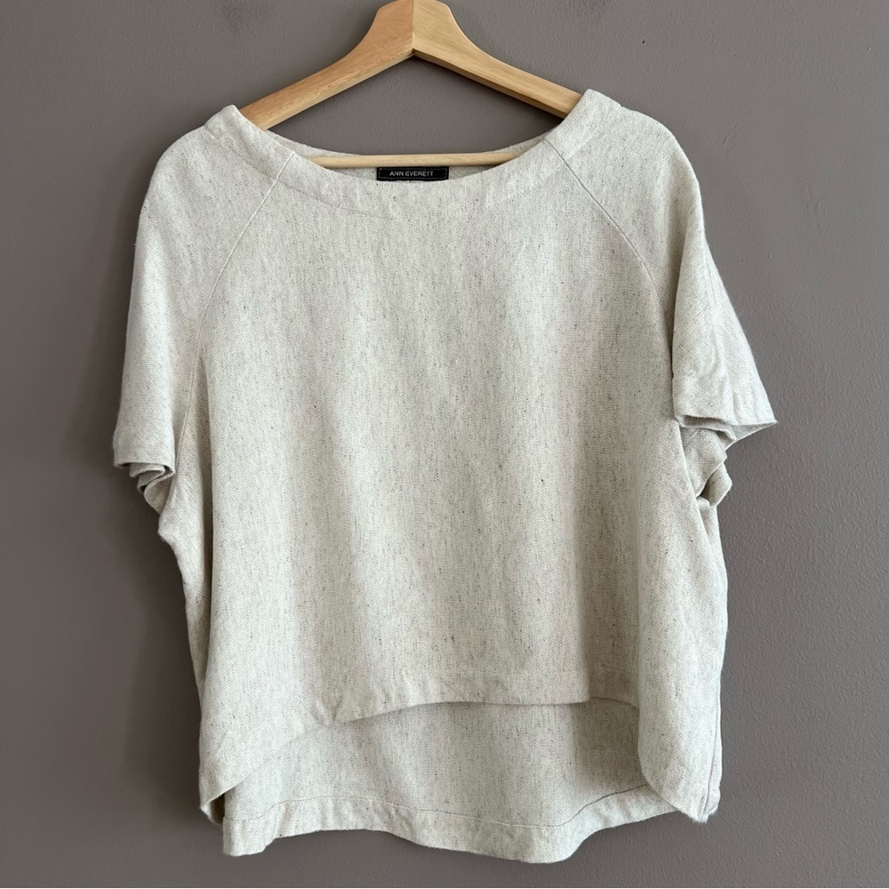Ann Everett Women's Oversize Top High Low Natural Lagenlook Coastal Linen M **